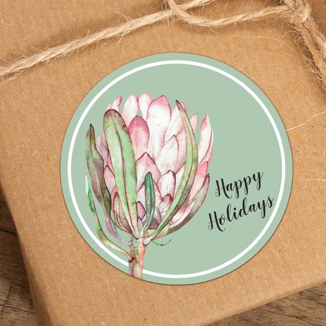 Tropical Pink Protea Floral on Mint Classic Round Sticker (Creator Uploaded)
