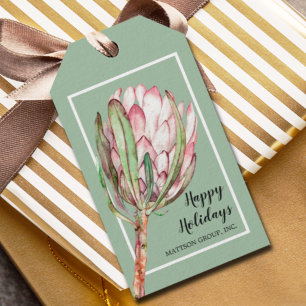 Tropical Pink Protea Floral on Mint Gift Tags