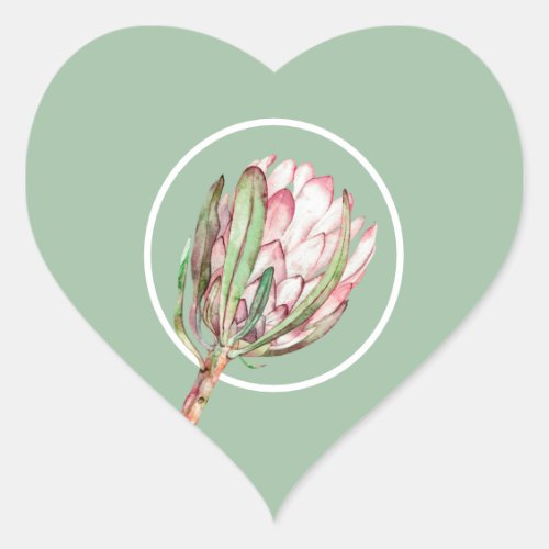 Tropical Pink Protea Floral on Mint Heart Sticker