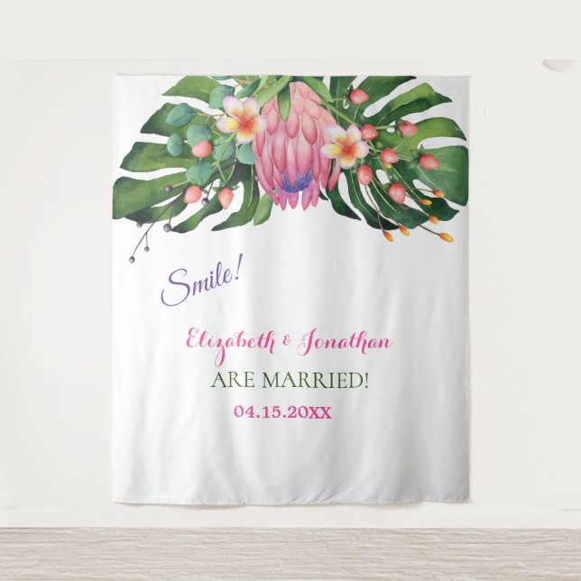 Tropical Pink Protea Wedding Photo Booth Backdrop (Front)