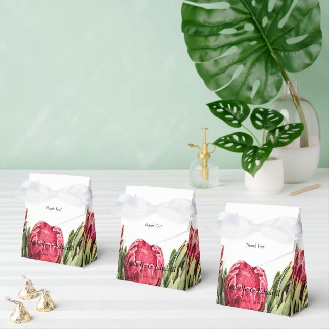 Tropical Pink Proteas Greenery Wedding  Favor Boxes (Creator Uploaded)