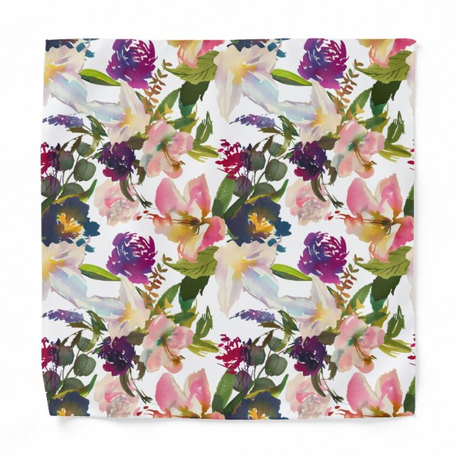 Tropical Pink Purple Lilies Floral Pocket Square Bandana (Front)