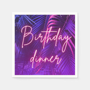 Tropical Pink Purple Palm Leaf Birthday Dinner  Napkins