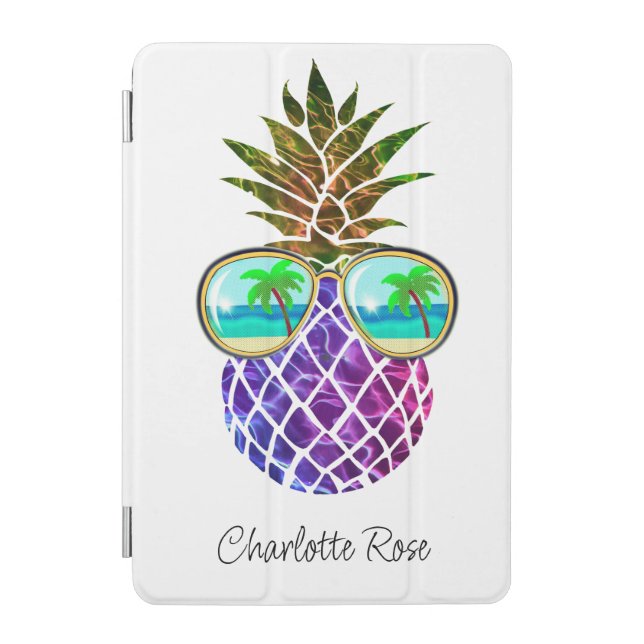 Tropical pink purple pineapple iPad mini cover (Front)