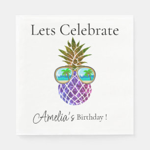 Tropical pink purple pineapple napkins