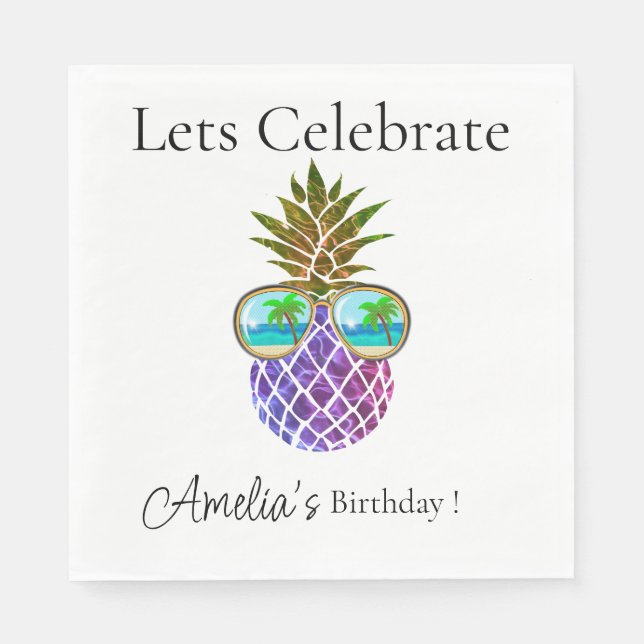 Tropical pink purple pineapple napkins (Front)