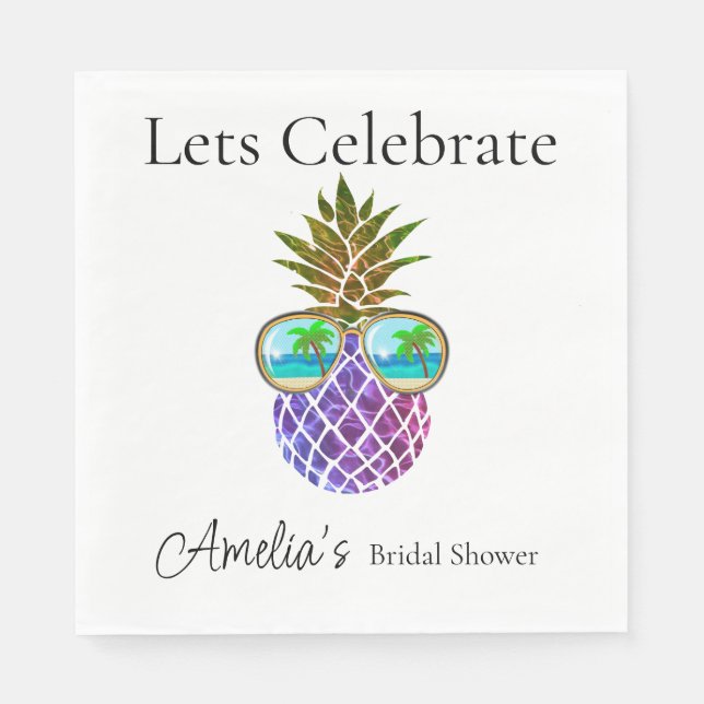 Tropical pink purple pineapple napkins (Front)