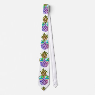 Tropical pink purple pineapple neck tie