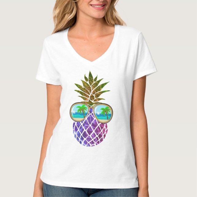 Tropical pink purple pineapple T-Shirt (Front)