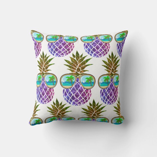 Tropical pink purple pineapple throw pillow (Back)