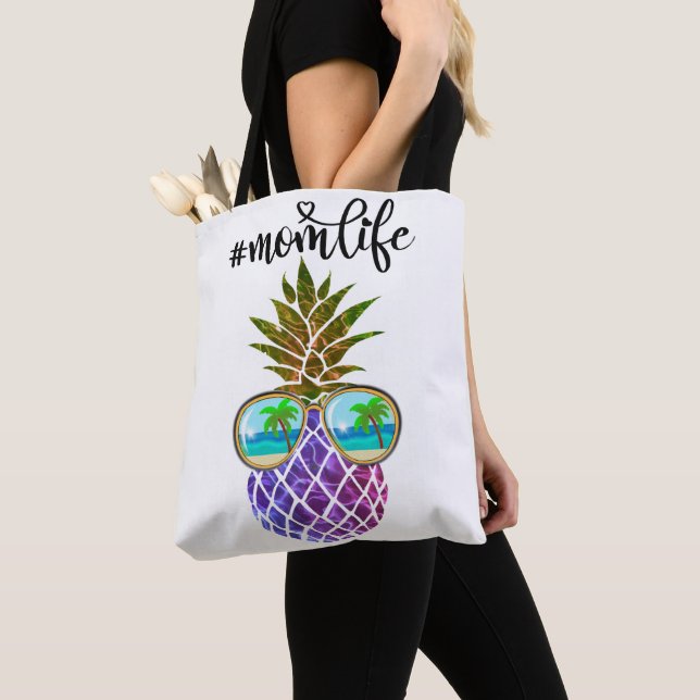 Tropical pink purple pineapple tote bag (Close Up)