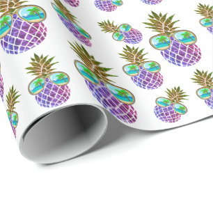 Tropical pink purple pineapple wrapping paper