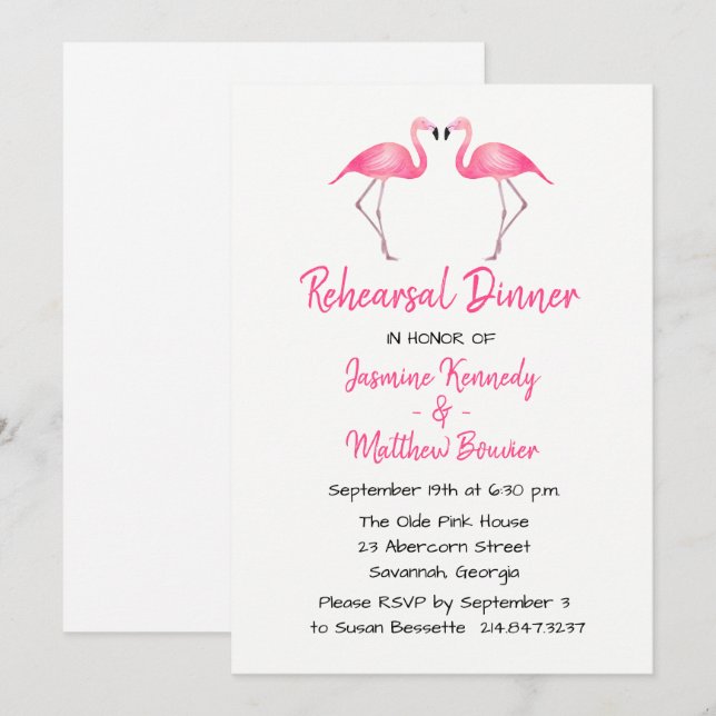 Tropical Pink Rehearsal Dinner Flamingo Wedding Invitation (Front/Back)