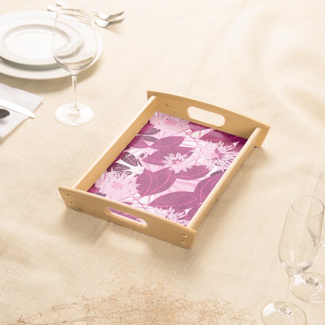 Tropical pink spotted floral serving tray (Front)