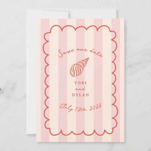 Tropical Pink Stripe Seashell Save The Date