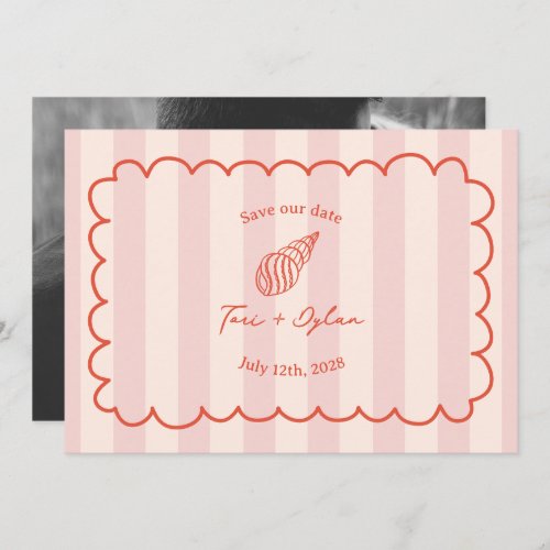 Tropical Pink Stripe Seashell Save The Date Photo