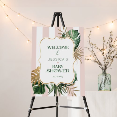 Tropical pink stripes baby shower welcome foam board