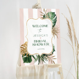 Tropical pink stripes palm beach bridal welcome foam board