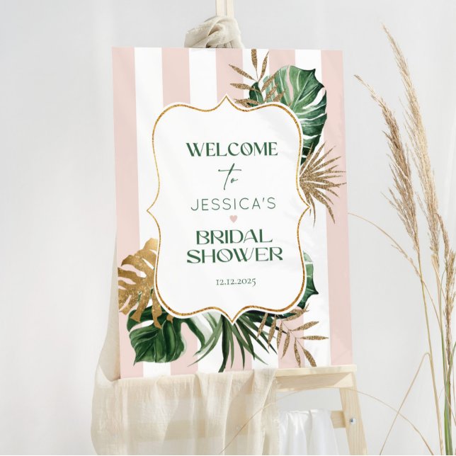 Tropical pink stripes palm beach bridal welcome foam board (Creator Uploaded)