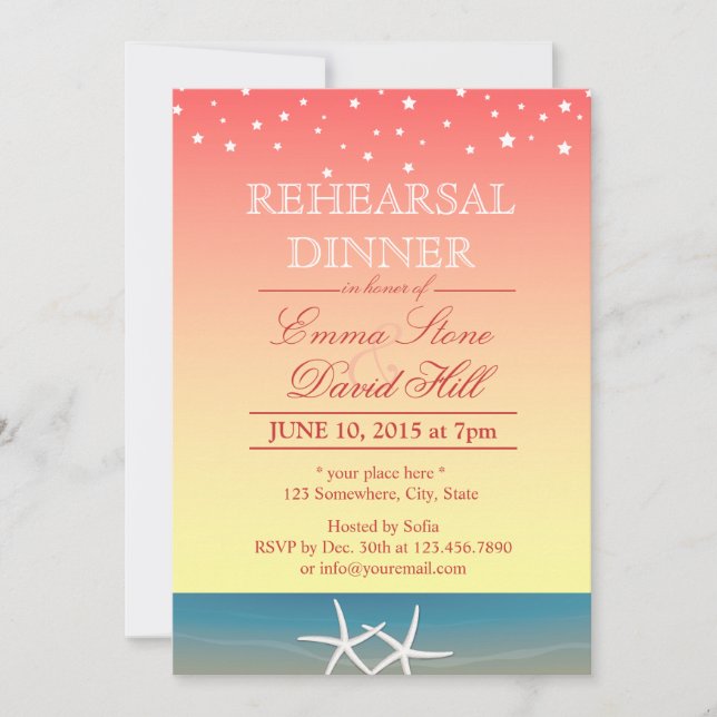 Tropical Pink Summer Beach Rehearsal Dinner Invitation (Front)
