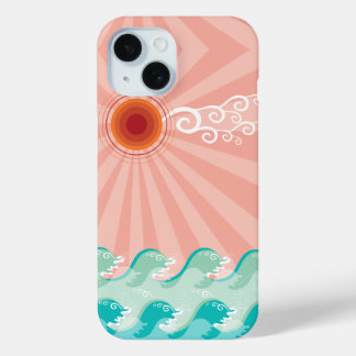 Tropical Pink Sun Aqua Waves Summer Beach Ocean iPhone 15 Case