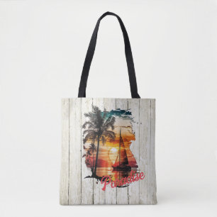 Tropical Pink Sunset Sailing Palms Tote Bag