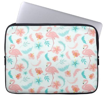Tropical Pink Teal Flamingo Pattern Laptop Sleeve by AvenueCentral at Zazzle