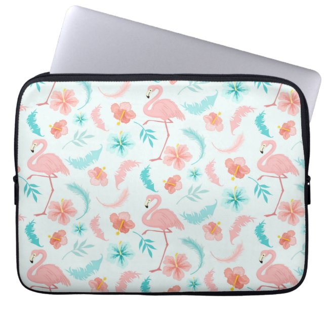 Tropical Pink Teal Flamingo Pattern Laptop Sleeve (Front)