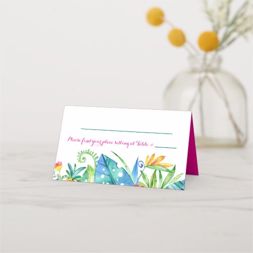 Tropical Pink Teal Floral Chevron Reception Place Card