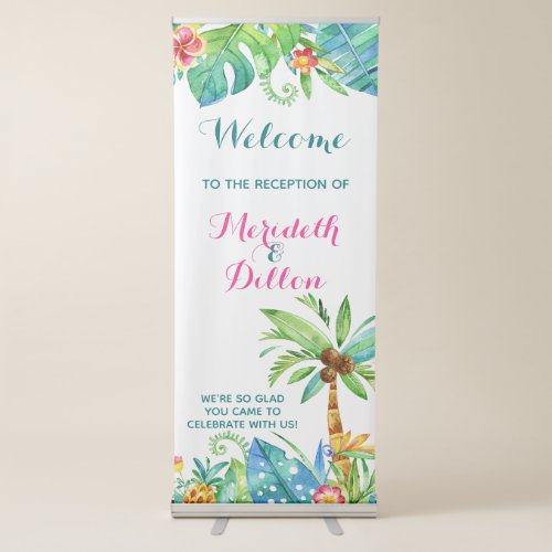 Tropical Pink Teal Floral Custom Event Welcome Retractable Banner
