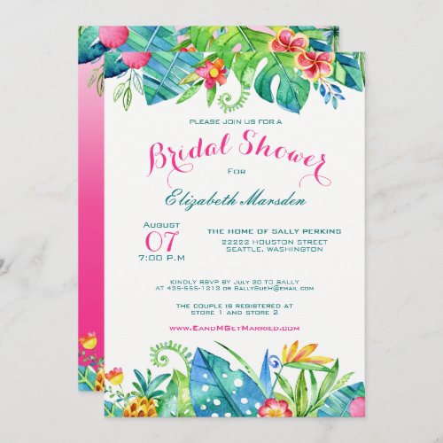 Tropical Pink Teal Floral Ombre Bridal Shower Invitation