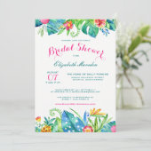 Tropical Pink Teal Floral Ombre Bridal Shower Invitation (Standing Front)