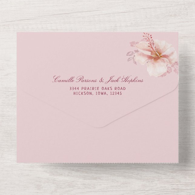 Tropical Pink Tracery Wedding All In One Invitation (Back)
