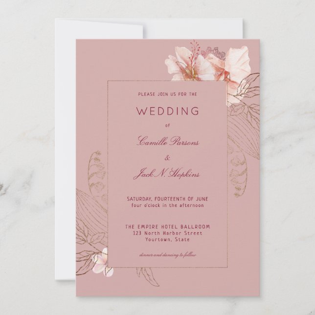 Tropical Pink Tracery Wedding Invitation (Front)