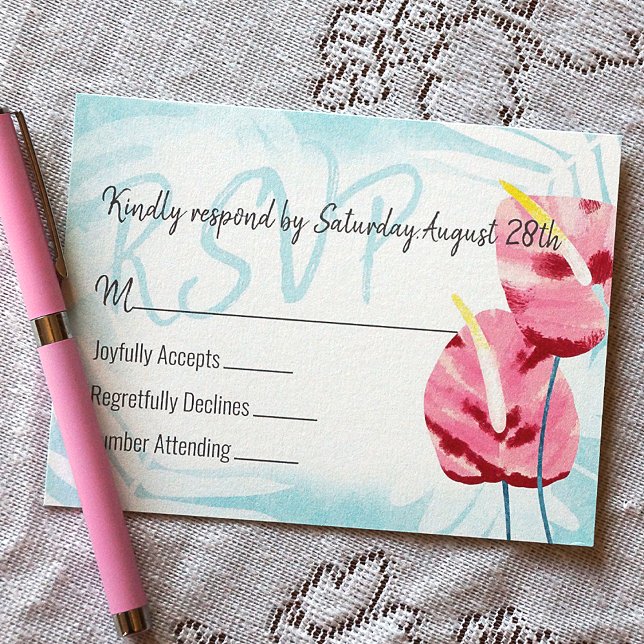 Tropical Pink Turquoise Wedding RSVP Advice Card (Tropical Wedding RSVP card with Tropical Gumdrop Flowers)