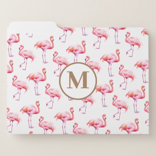 Tropical Pink Watercolor Flamingo Gold Initial File Folder