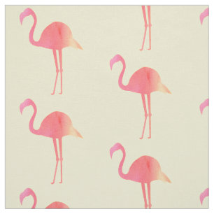 Tropical Pink Watercolor Flamingos Pattern Fabric