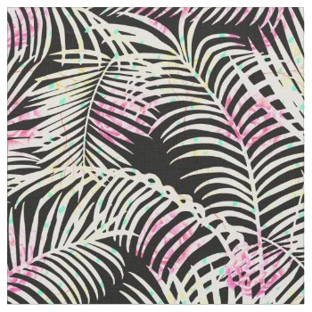 Tropical Pink Watercolor Floral White Palm Tree Fabric by pink_water at Zazzle