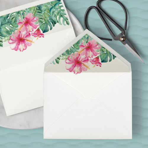 Tropical Pink Watercolor Florals Wedding Envelope Liner
