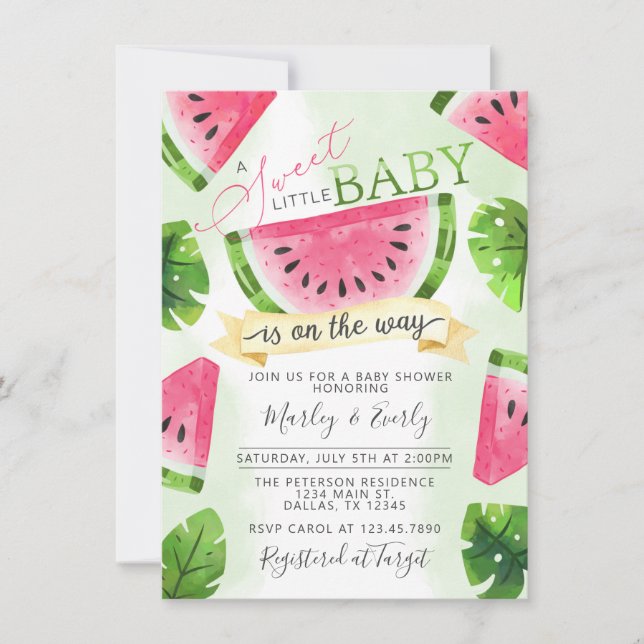 Tropical Pink Watermelon Baby Shower Invitation (Front)