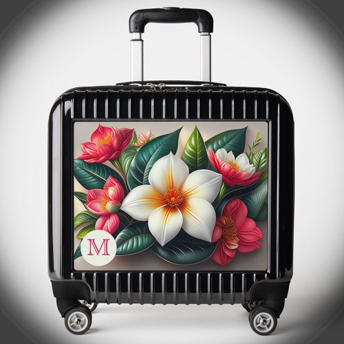 Tropical Pink White Floral Bouquet Monogram Luggage