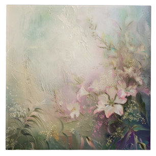Tropical Pink White Floral Ceramic Tile