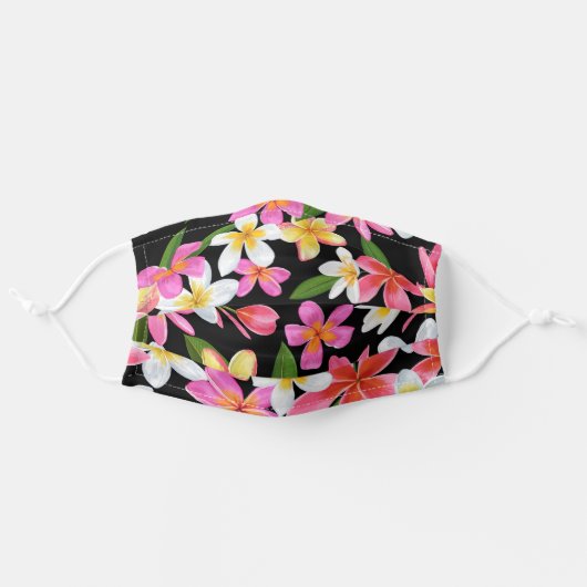Tropical Pink White Yellow Floral Adult Cloth Face Mask (Front, Unfolded)