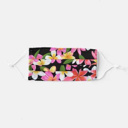Tropical Pink White Yellow Floral Adult Cloth Face Mask (Front, Folded)
