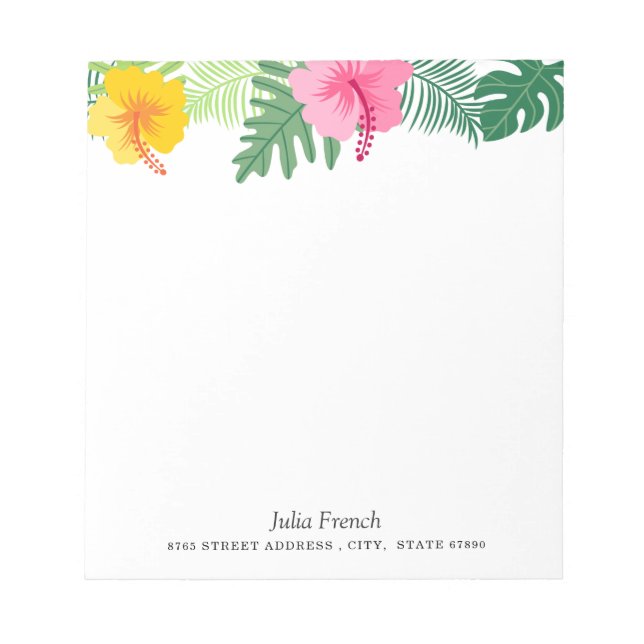 Tropical Pink Yellow Hibiscus Botanical Notepad (Front)