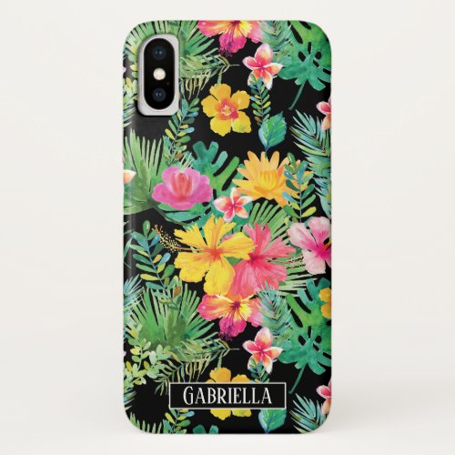 Tropical Pink  Yellow Hibiscus Floral iPhone X Case