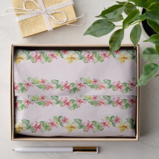 Tropical Pink Yellow Hibiscus Flowers Birthday Tissue Paper (Gift)