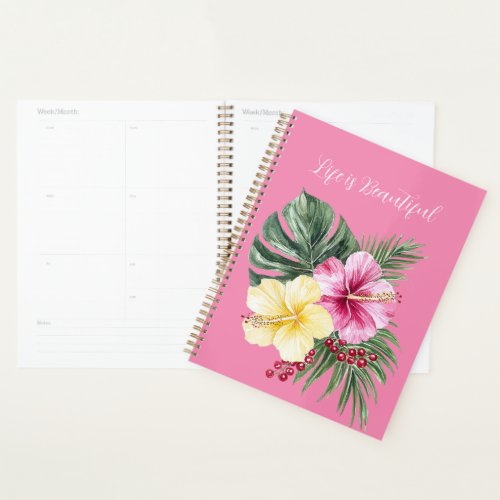 Tropical Pink Yellow Hibiscus Flowers Planner