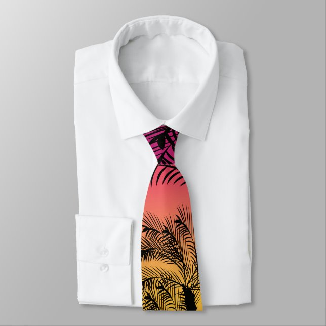 Tropical Pink Yellow Sunset Modern Minimalist Neck Tie (Tied)