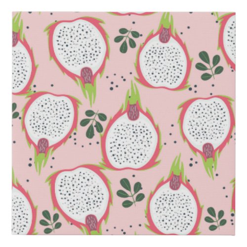 Tropical Pitaya Fruit Leaves Seamless Faux Canvas Print